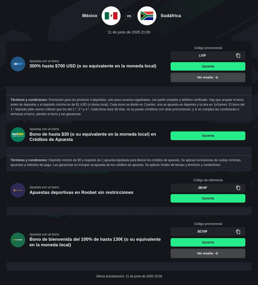 Mejores casas de apuestas Mundial 2026