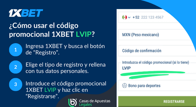 1XBET código promocional cómo usar
